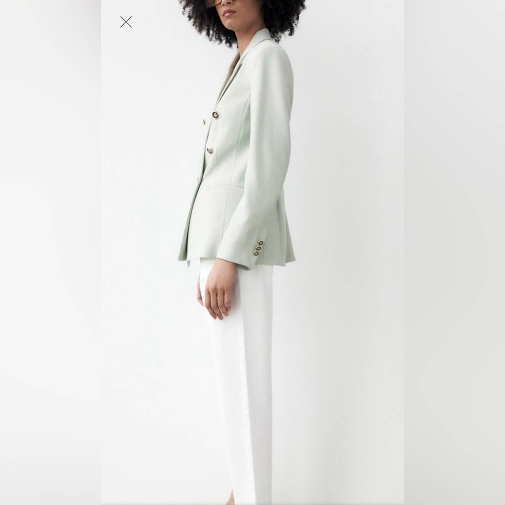 150$$ NWT Zara Light Green Double-Breasted Blazer –Size Large - Picture 15 of 16